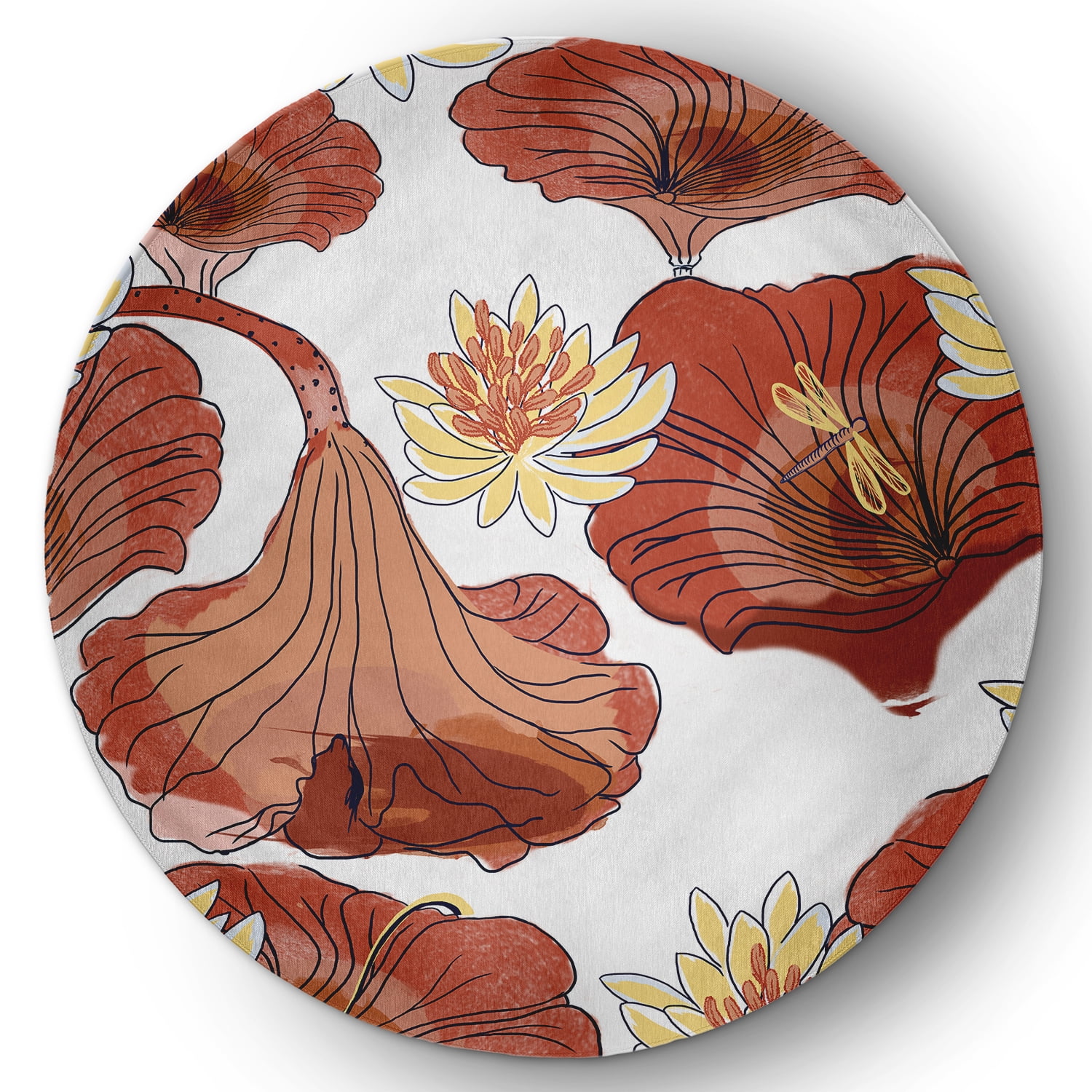 5' Round Simply Daisy Lotokoi Oriental Chenille Area Rug, Orange