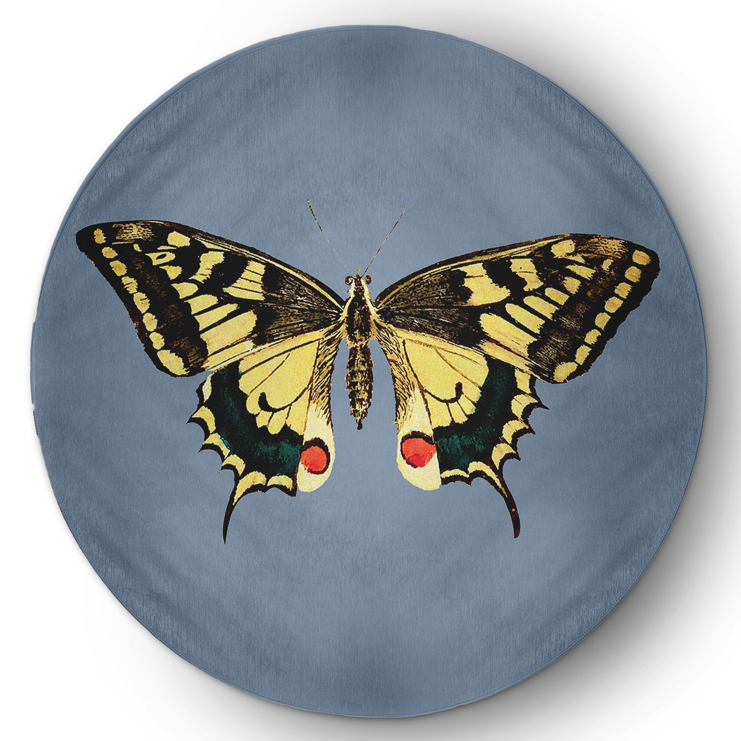 5' Round Simply Daisy Rare Swallowtail Butterfly Novelty Chenille Area Rug, Dusty Smoke Blue