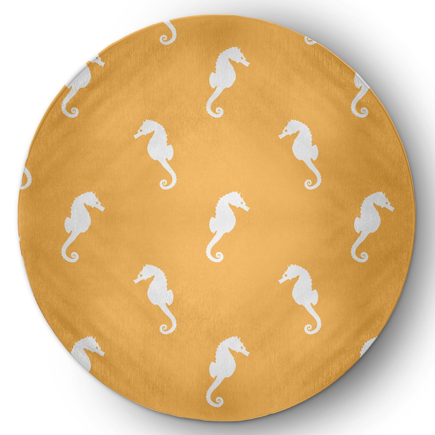 5' Round Simply Daisy Sea Horses Beach Style Chenille Area Rug, Egg Yolk Yellow