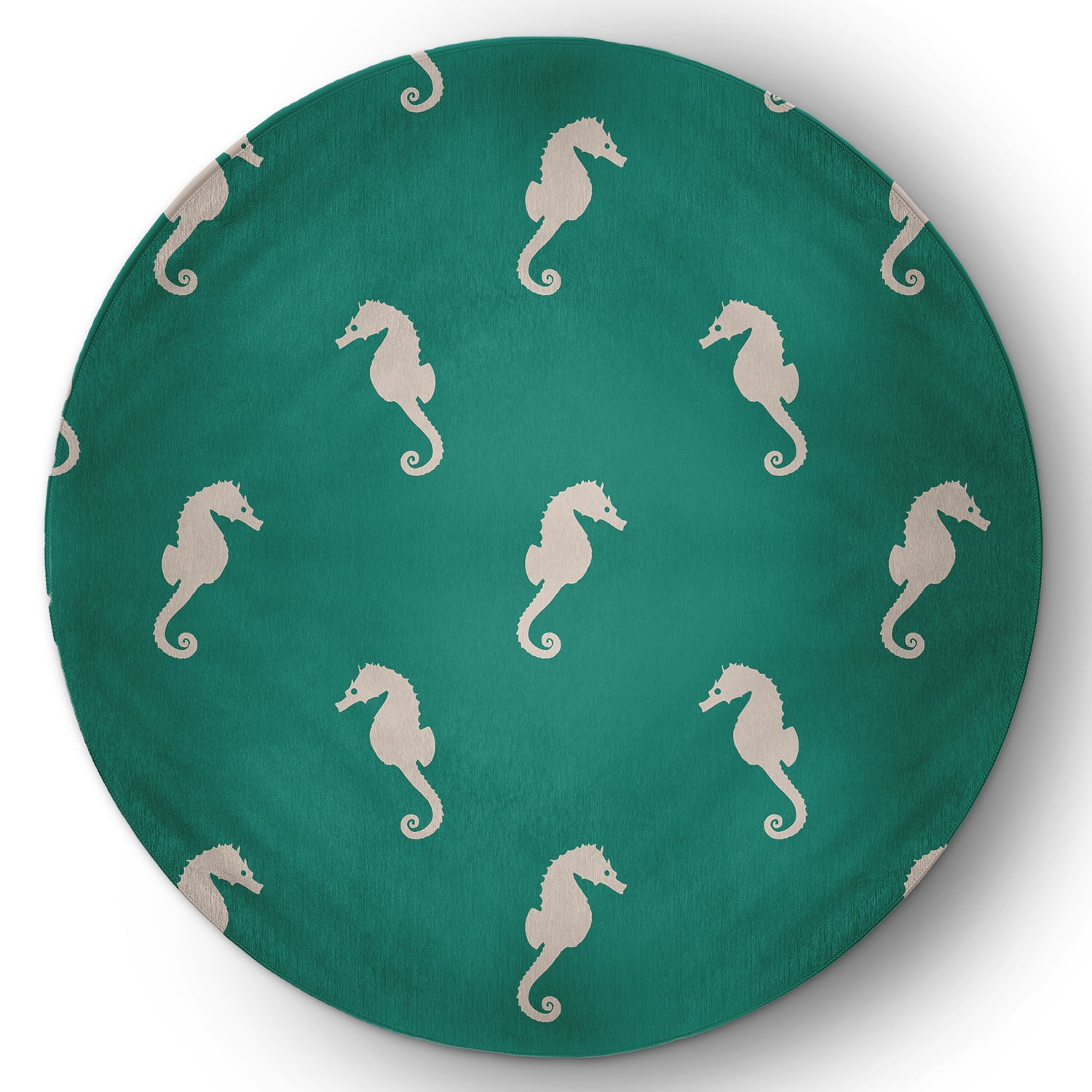Beachy Round Rug 5' Round Simply Daisy Sea Horses Beach Style Chenille Area Rug, Kelly ...