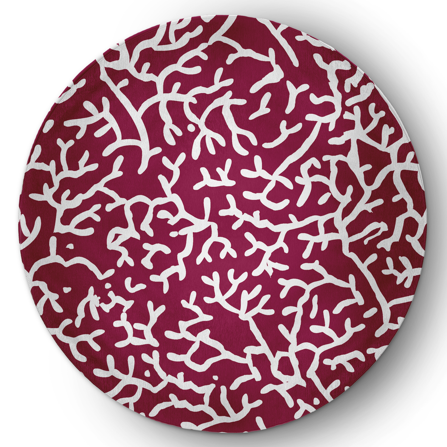 5' Round Simply Daisy Seaweed Beach Style Chenille Area Rug, Maroon Red