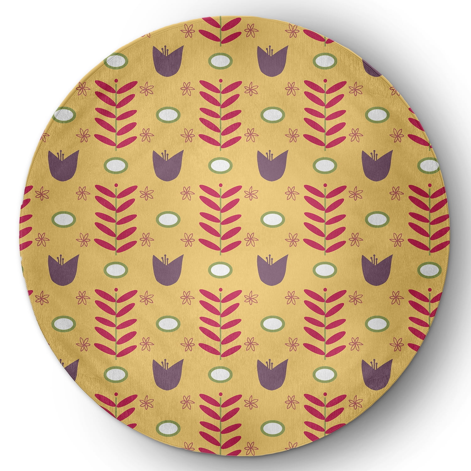 5' Round Simply Daisy Spring Garden Scandinavian Chenille Area Rug, Daffodil Yellow