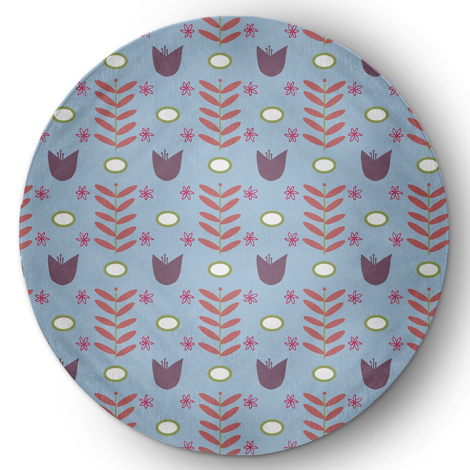 5' Round Simply Daisy Spring Garden Scandinavian Chenille Area Rug, Lighter than Air Blue