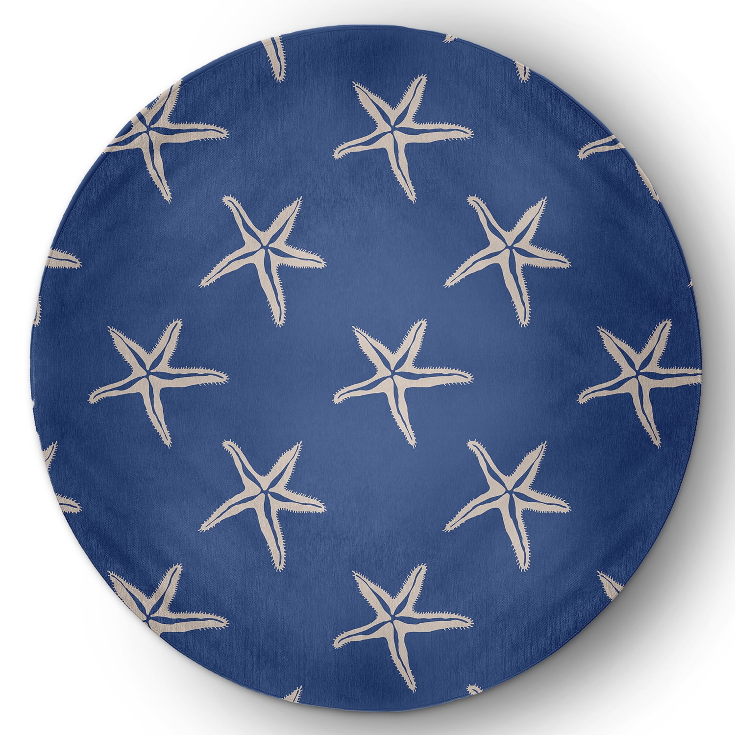 5' Round Simply Daisy Starfish Beach Style Chenille Area Rug, Nautical Navy