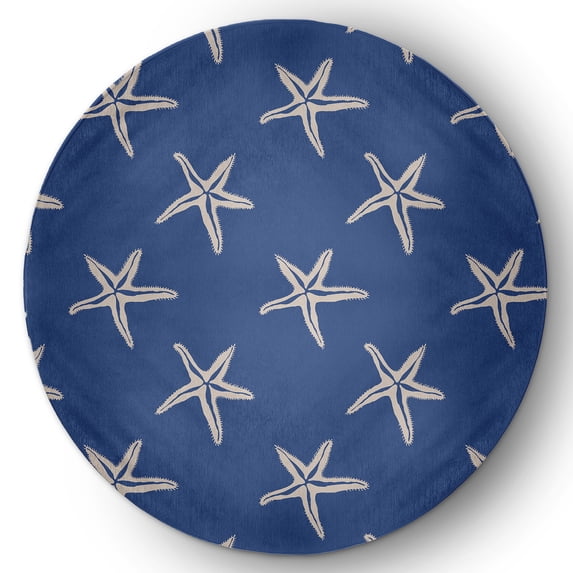 5' Round Simply Daisy Starfish Beach Style Chenille Area Rug, Nautical Navy