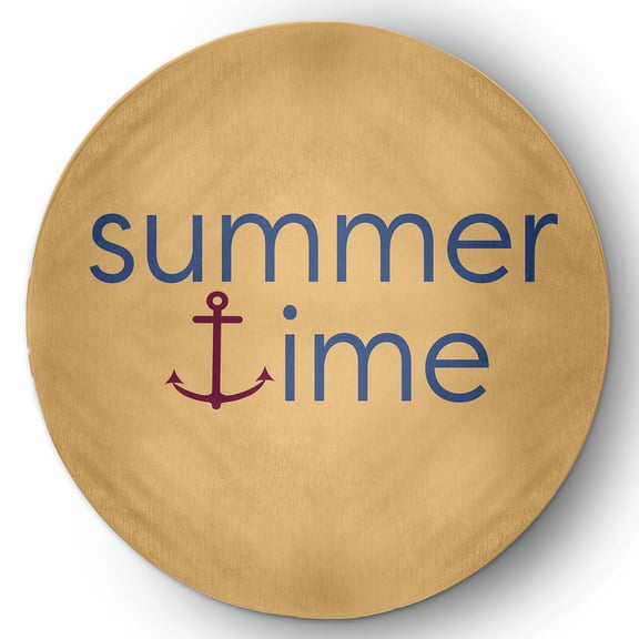 5' Round Simply Daisy Summer Time Anchored Beach Style Chenille Area Rug, Nautical Navy