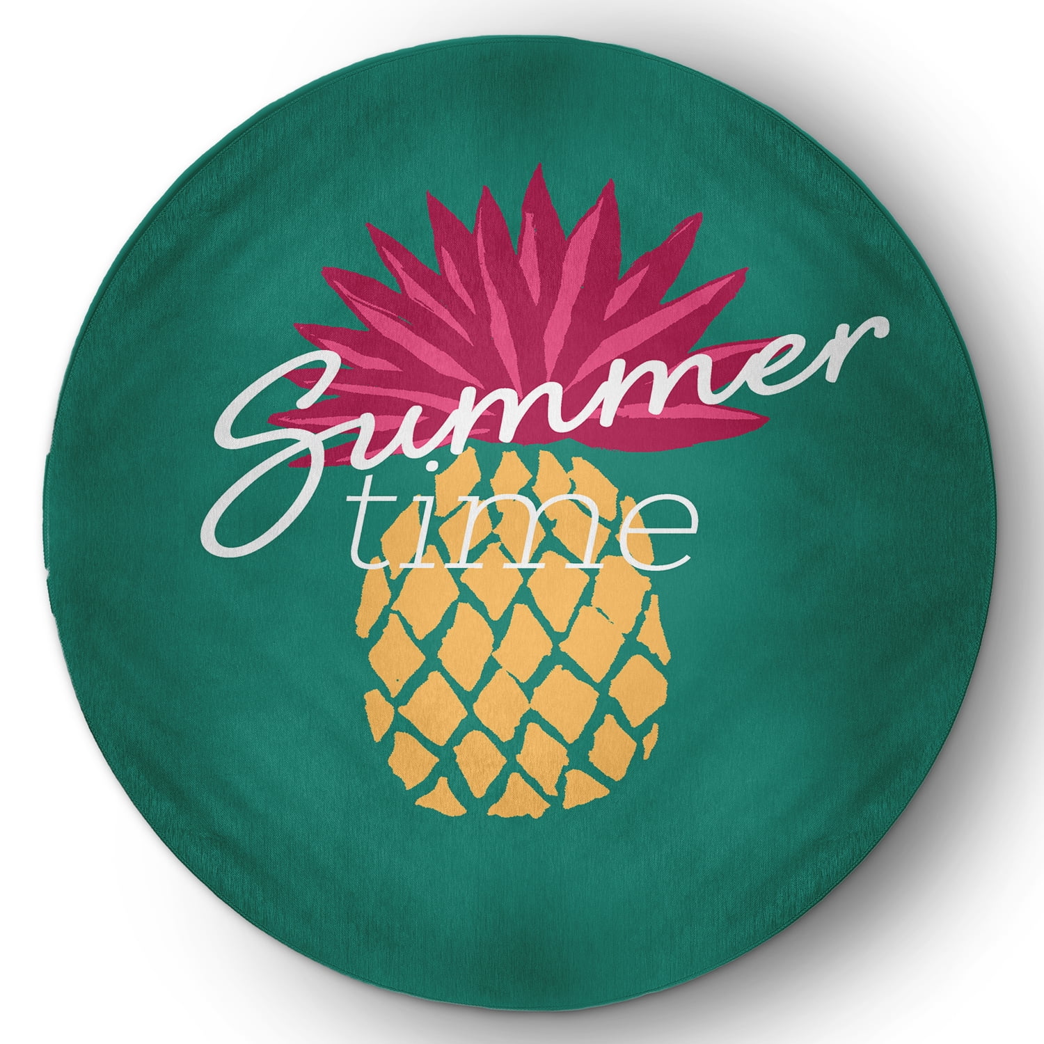 5' Round Simply Daisy Summer Time Pineapple Tropical Chenille Area Rug, Kelly Green