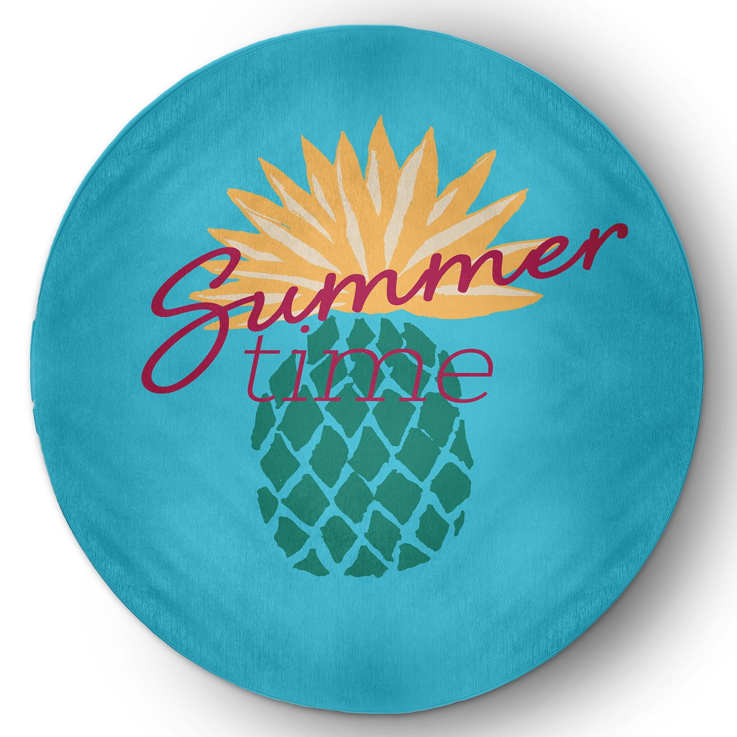 5' Round Simply Daisy Summer Time Pineapple Tropical Chenille Area Rug, Lipstick Pink