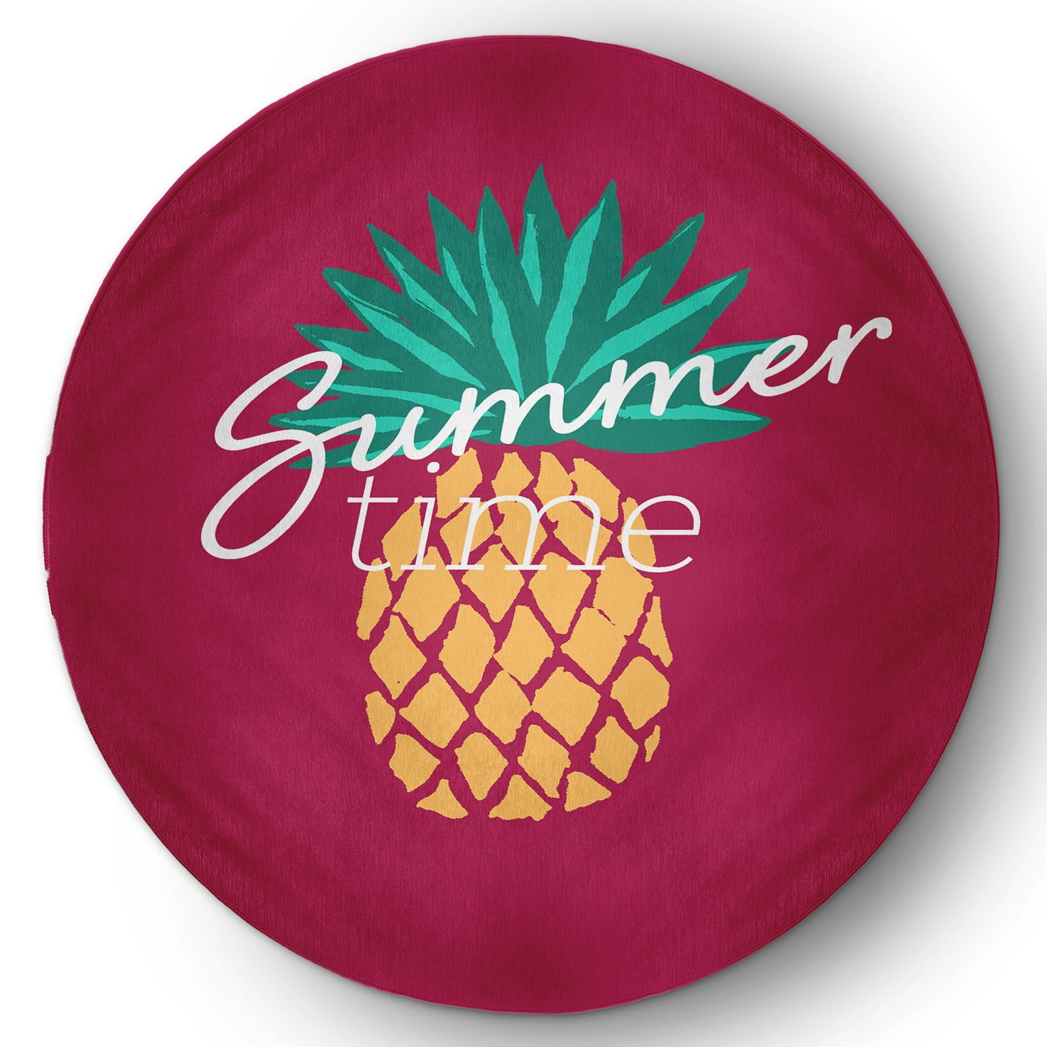 5' Round Simply Daisy Summer Time Pineapple Tropical Chenille Area Rug, Lipstick Pink