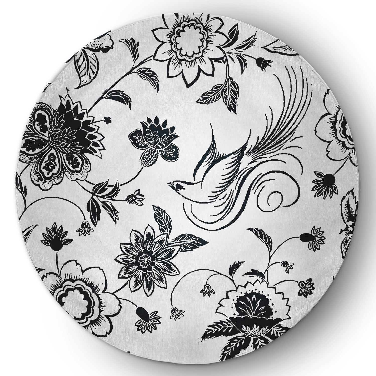 Simply Daisy 5 Round Bird Floral Area Rug - Black - Chenille Rug ...