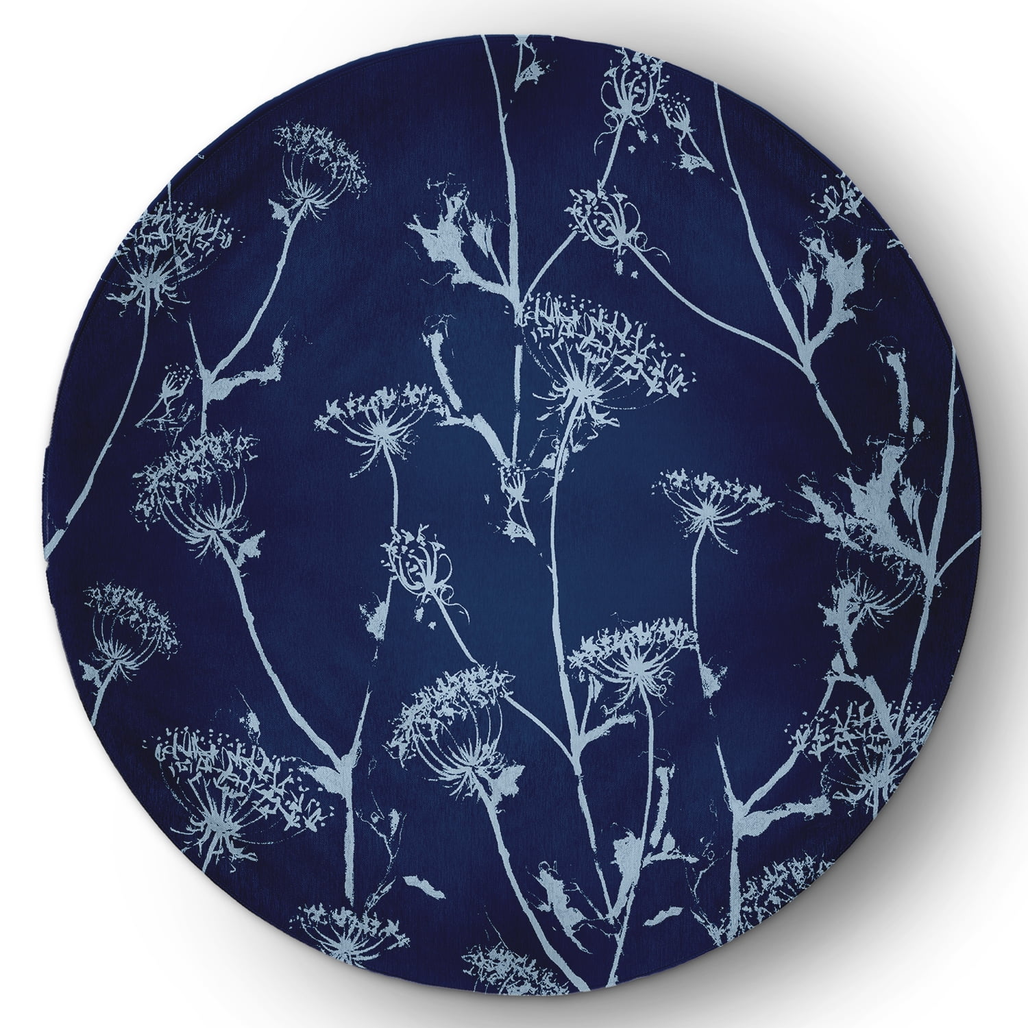 5' Round Simply Daisy Windy Blossom Modern & Contemporary Chenille Area Rug, Navy