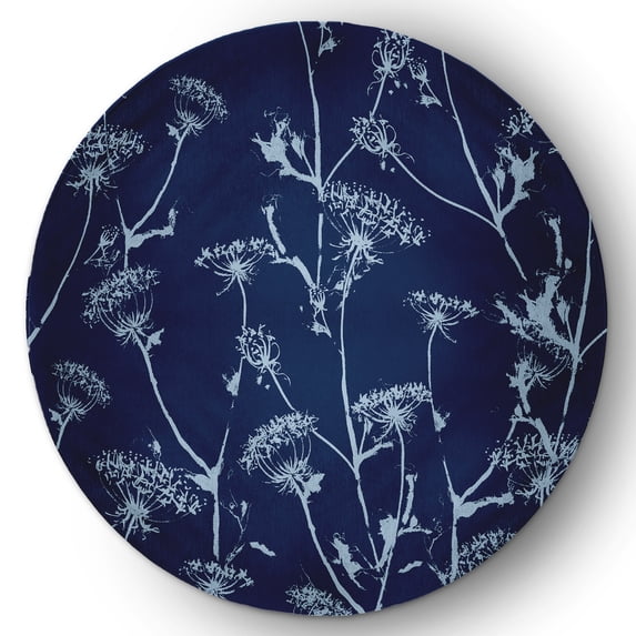 5' Round Simply Daisy Windy Blossom Modern & Contemporary Chenille Area Rug, Navy
