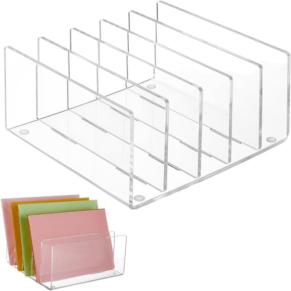 5-Row Acrylic File Holder for DIY Desk File Holder Acrylic Desk Organizer Mail Organizer Countertop Desktop Acrylic Mail Display Stands Office Desk Accessories for DIY Envelopes Document Notebook