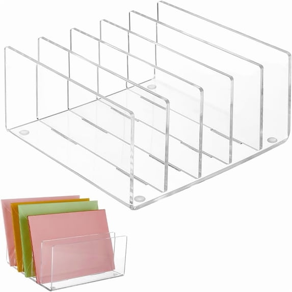 5-Row Acrylic File Holder for Desk File Holder Acrylic Desk Organizer Mail Organizer Countertop Desktop Acrylic Mail Display Stands Office Desk Accessories for Envelopes Document Notebook DIY Clear