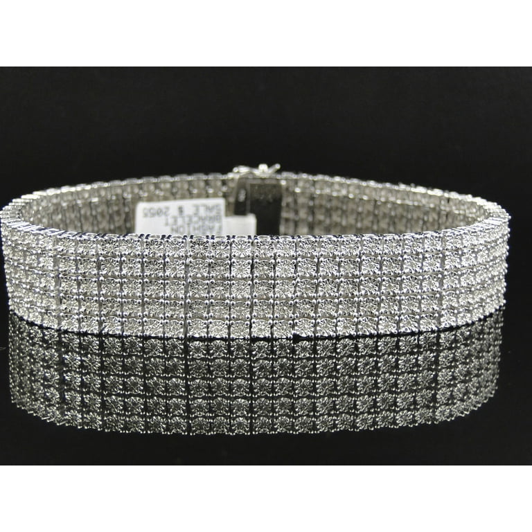 Row Diamond Inch Bracelet Finished in White Gold Finish