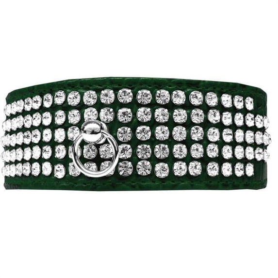 5 Row Rhinestone Designer Croc Dog Collar, Emerald Green - Size 20
