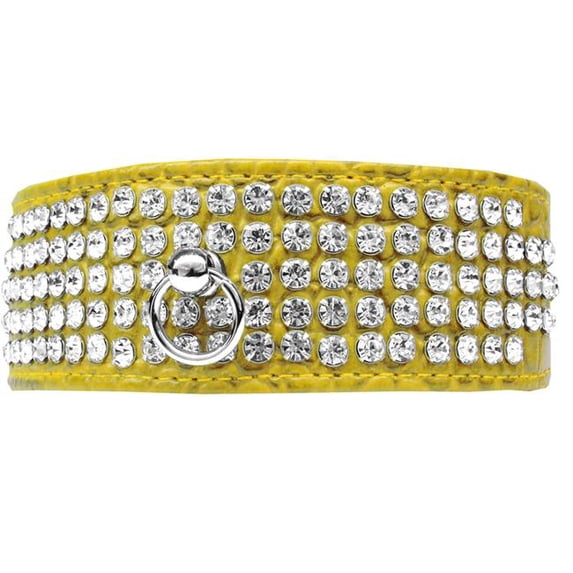 5 Row Rhinestone Designer Croc Dog Collar, Yellow - Size 26