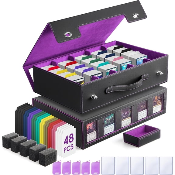 5-Row Trading Card Storage Box with Handle and Commander Display, 3900+ Card Case Includes 5 Top Loaders, 5 Stoppers, 48 Dividers, 1 Dice Tray for MTG TCG PTCG Sports Cards
