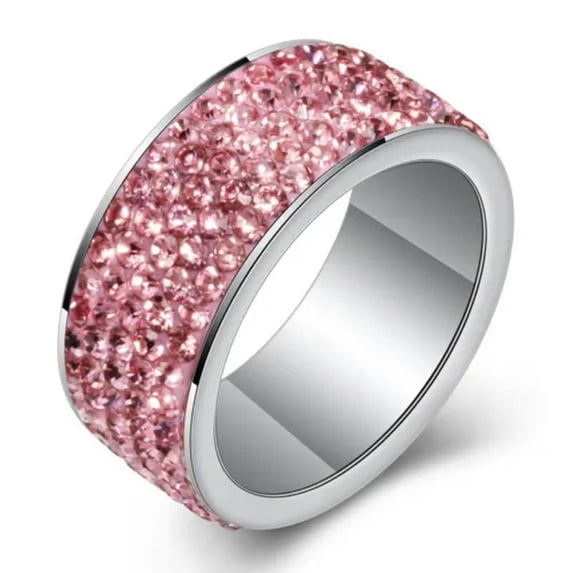 5 Rowes Engagement CZ Ring Women's Stainless Steel Silver Wedding Band Size 6-12