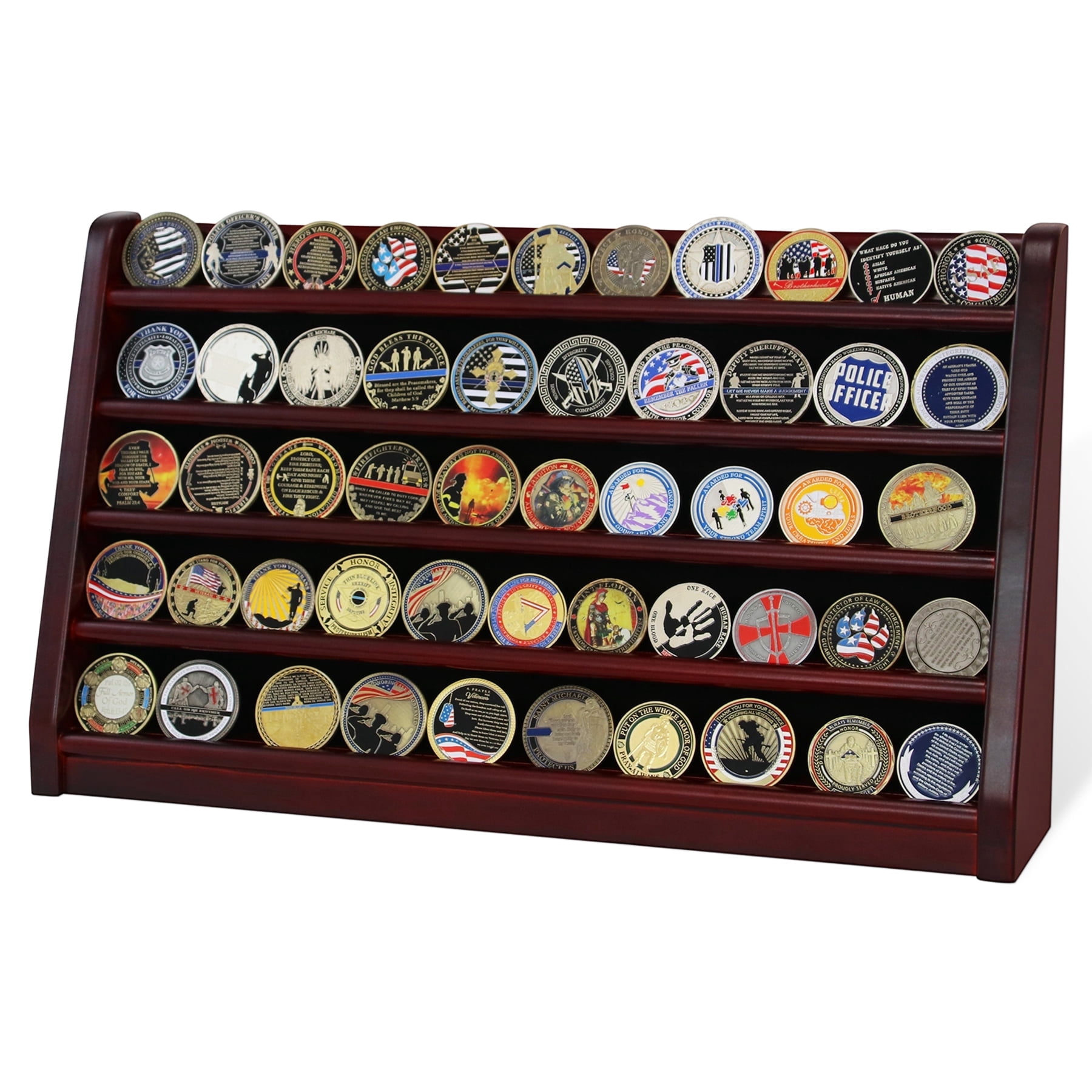 Coin Display Rack 5 Rows Challenge Coin Holder Display Stand Holds 50 Coins for Wall ...