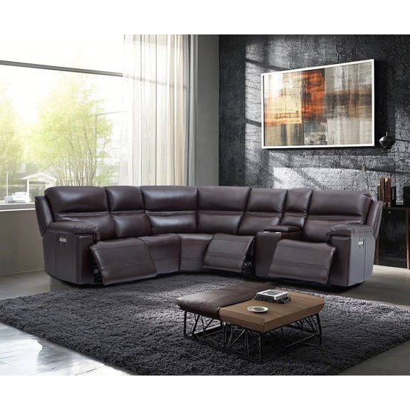 108" Leather Reclining Sectional, 3 Power Recliners, Adjustable Lumbar Support & Headrest, USB & USB-C Port