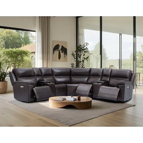 108.5" Leather Reclining Sectional, 3 Power Recliners, Adjustable Lumbar Support & Headrest,Zero Gravity
