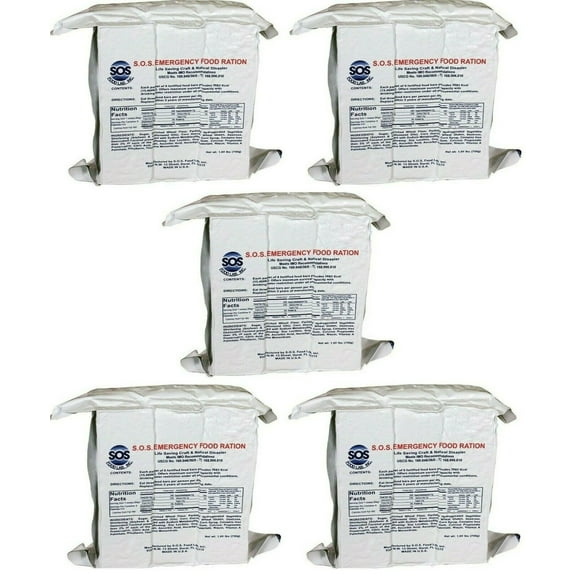 (5) SOS Rations EMERGENCY Earthquake 3600 Calorie Food Bar Survival 3 Day