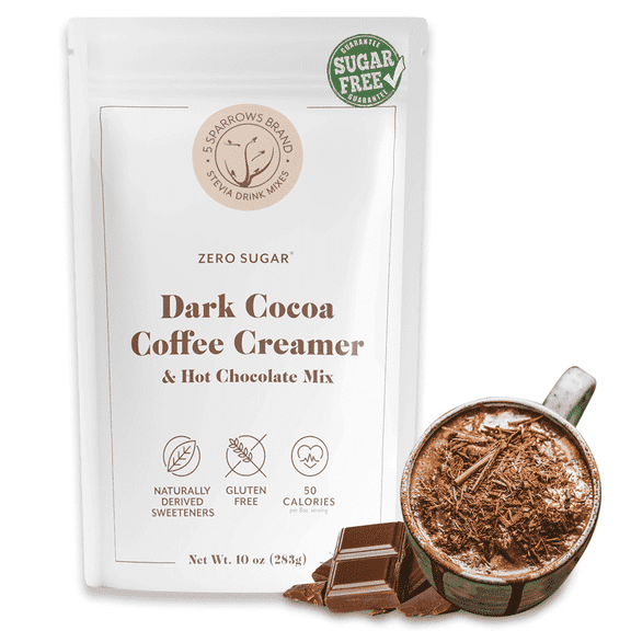 5 SPARROWS Healthy Sugar-Free Coffee Creamer Powder (Dark Hot Chocolate) - Stevia-Sweetened, Zero Sugar Creamer - Keto-Friendly Flavored Coffee Drink Mix, 10 oz