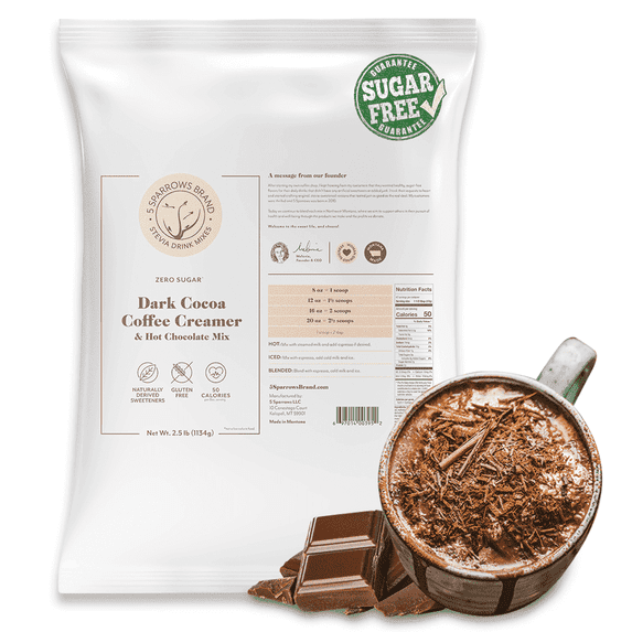 5 SPARROWS Healthy Sugar-Free Coffee Creamer Powder (Dark Hot Chocolate) - Stevia-Sweetened, Zero Sugar Creamer - Keto-Friendly Flavored Coffee Drink Mix, 40oz (2.5lb)