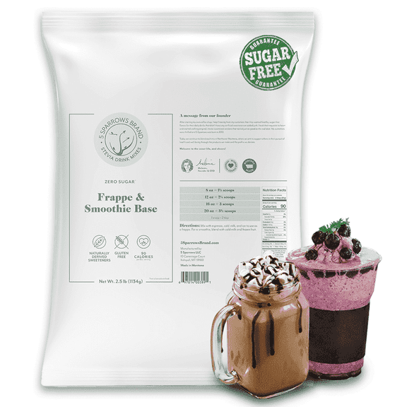 5 SPARROWS Healthy Sugar-Free Frappe Mix Powder, Milkshake & Smoothie Mix Base - Stevia-Sweetened, Zero Sugar Creamer, Keto-Friendly Drink Mix, 40oz (2.5lb)