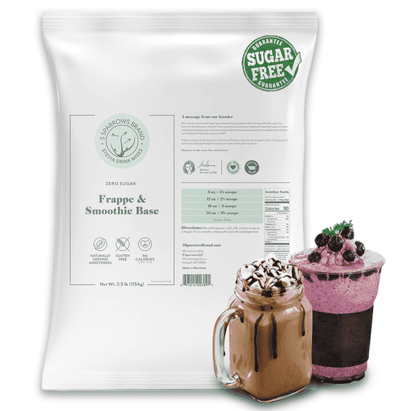 5 SPARROWS Healthy Sugar-Free Frappe Mix Powder, Milkshake & Smoothie Mix Base - Stevia-Sweetened, Zero Sugar Creamer, Keto-Friendly Drink Mix, 40oz (2.5lb)