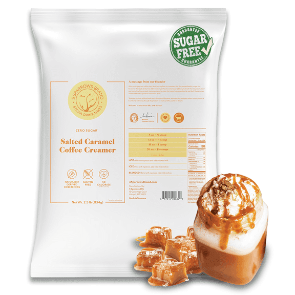 5 SPARROWS Sugar-Free Salted Caramel Powder Drink Mix- Stevia, Keto Friendly,  No Sugar Coffee Creamer, 40 oz (2.5lb)