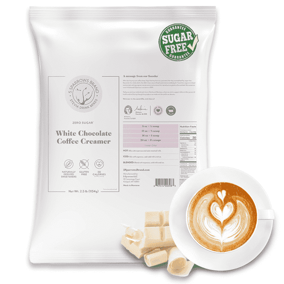 5 SPARROWS Healthy Sugar-Free Coffee Creamer Powder (White Chocolate) - Stevia-Sweetened, Zero Sugar Creamer - Keto-Friendly Flavored Coffee Drink Mix, 40oz (2.5lb)