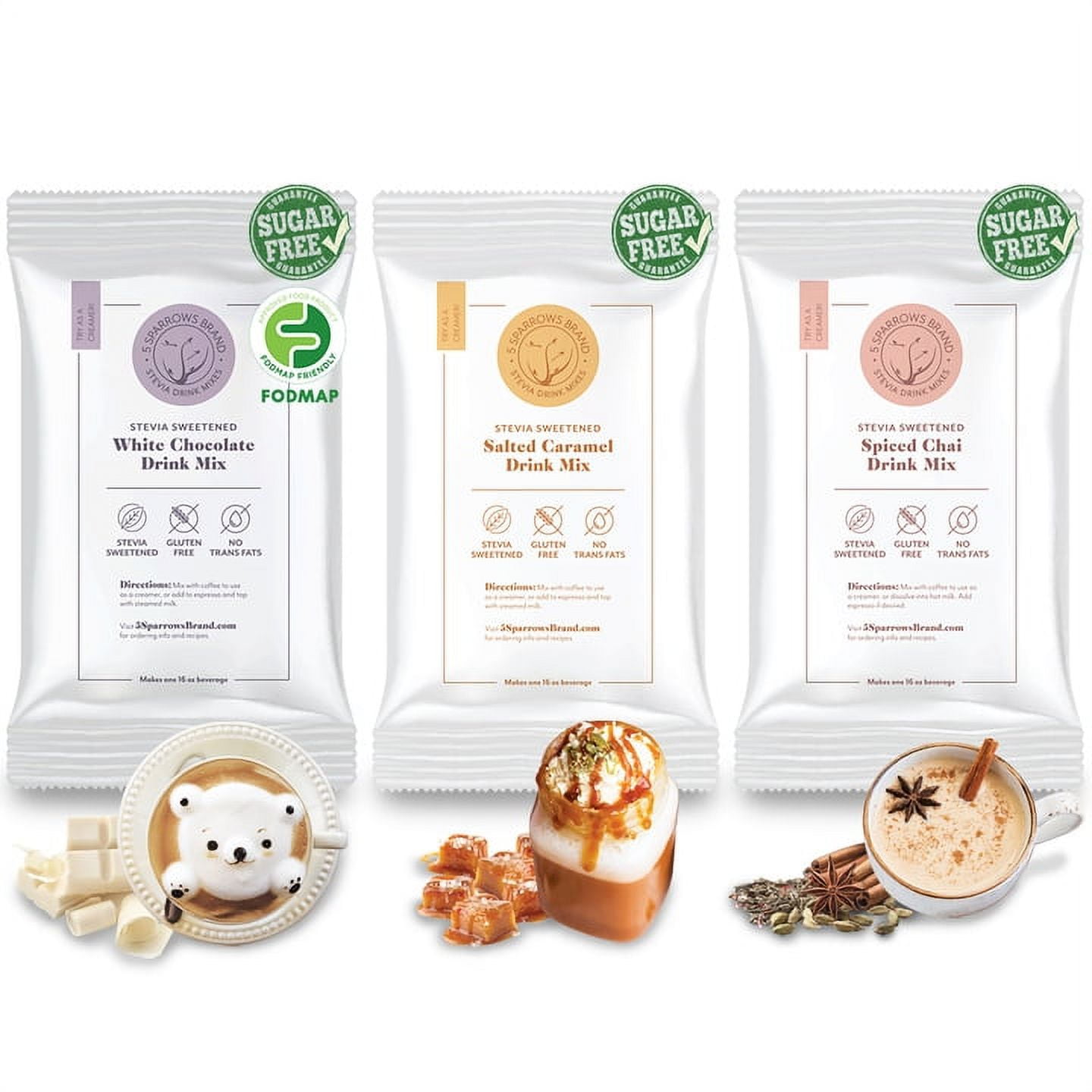 5 SPARROWS SugarFree White Chocolate Flavored Drink Mix Stevia, Keto