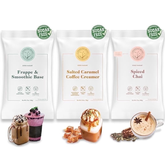 5 SPARROWS Healthy Sugar-Free Coffee Creamer Powder TRIAL PACK (Frappe, Salted Caramel, Spiced Chai), Set of 3 Samples