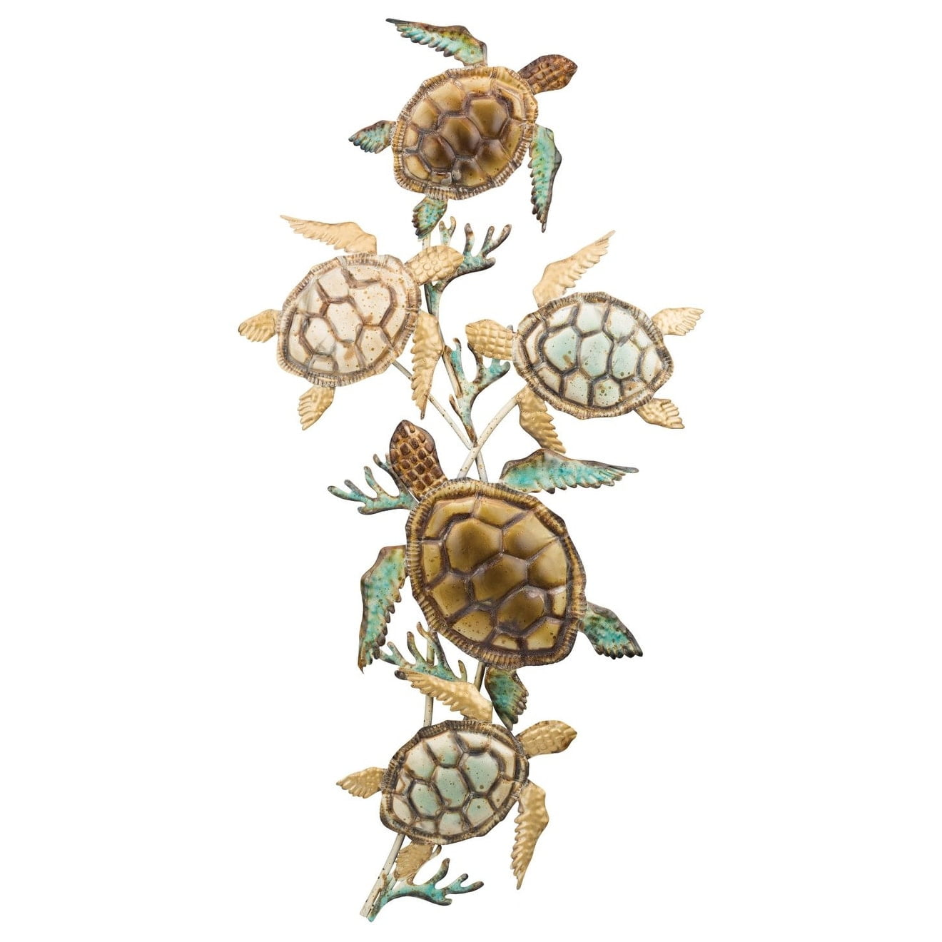 Aqua and Brown Metal Sea Turtle Wall Art Decor