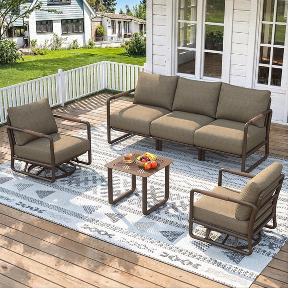 5‑Seat Aluminum Outdoor Patio Set, 2 Swivel Rocking Chairs with 1 Side Table, All‑Weather Resistant Patio Furniture for Backyard, Poolside, Balcony, White