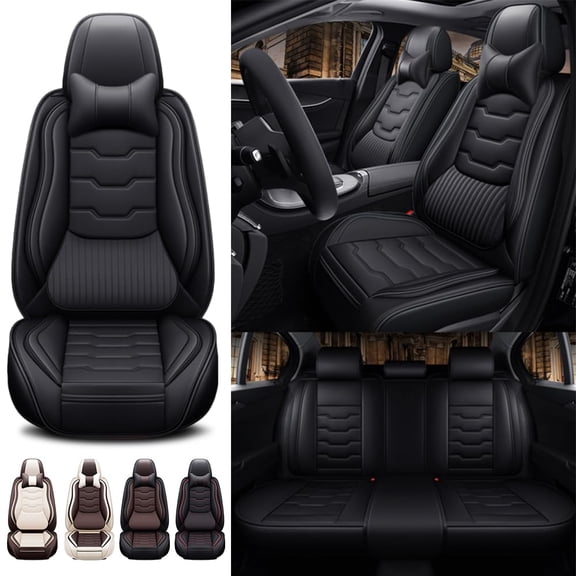 5 Seat Covers for 96% Honda Models,Leather Car Seat Cushions,Waterproof Seat Covers for Cars with Headrests,Interior Accessories(Luxury,Classic Black)