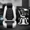 thumbnail image 1 of 5-Seat Covers Protector Universal Car Front Rear Black & White PU Leather Auto Seat Covers 3Pcs, 1 of 6