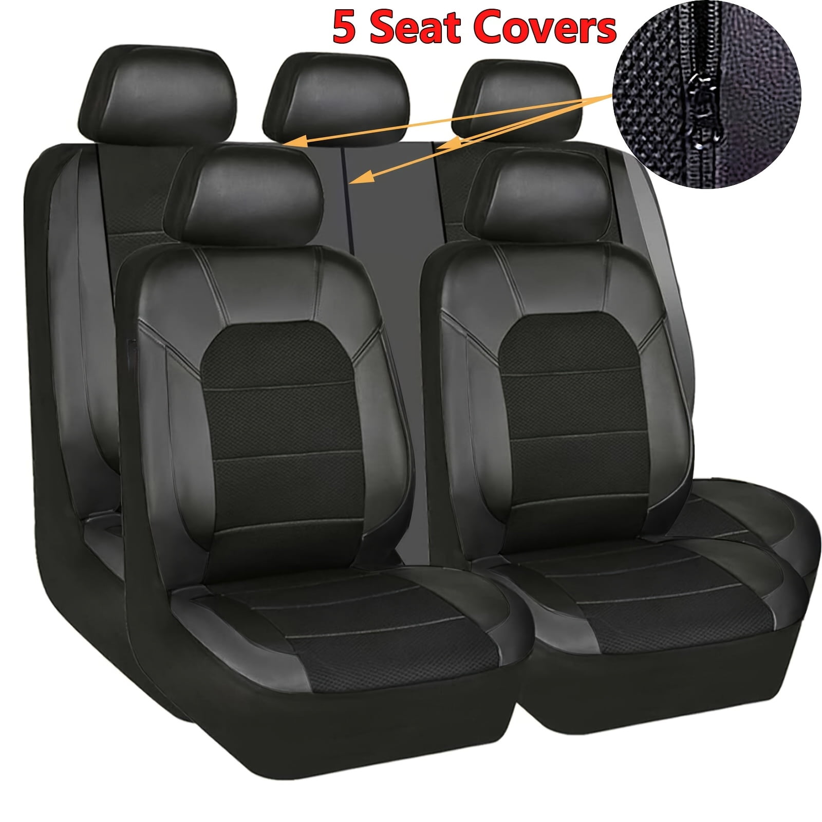 5 Seat Covers Universal Car Seat Cover Full Set Front Rear Cover Fit Solid 40/60, 60/40, 50/50 Split Bench