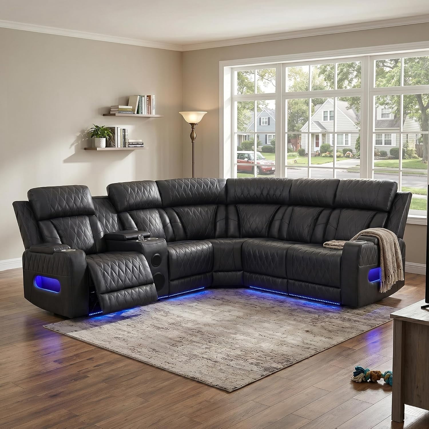 5 Seat L-Shaped Recliner Couch with USB Charging, 3PCS/Set Power Reclining Sectional Sofa with Cup Holders and Storage for Living Room, Home, Theater Seating, House, Apartment