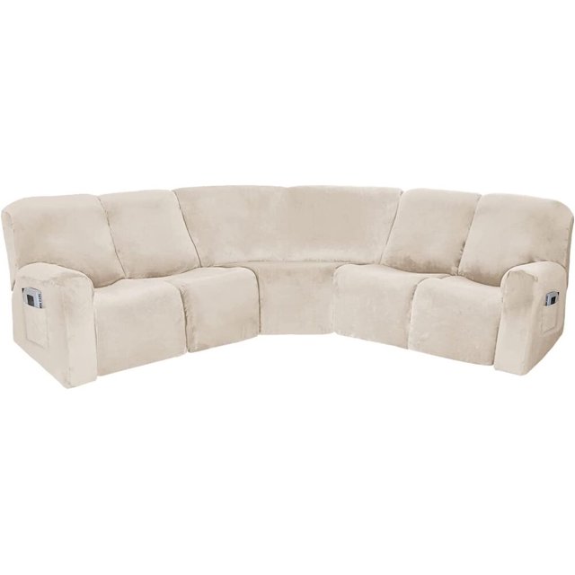 5 Seat LShaped Recliner Covers Velvet Stretch Curved Sofa Sectional