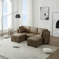 thumbnail image 1 of 5 Seat Modular Sectional Sofa with Adjustable Arms and Backs, Wood Frame Convertible Lounge Sofa with Storage Space, U-Shape Sofa Sleeper Upholstered Furniture with Ottoman for Living Room, Brown, 1 of 7