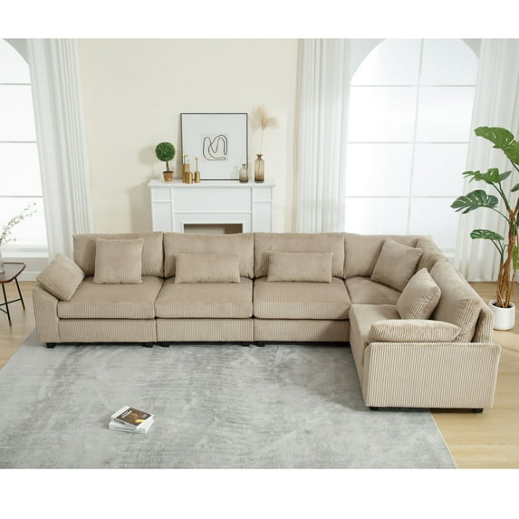 5 Seat Sectional Couches, Oversized Corduroy Modular Couch, Upholstered Sectional Couches for Living Room,Bedroom, Apartment, Office, Brown
