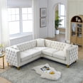 thumbnail image 1 of 5-Seat Velvet L-Shaped Sectional Sofa, Modern Upholstered Corner Couch with Armrest and Metal Legs, Large Tufted Sofa with Nailhead Trim for Living Room Apartment, 82.2'', Beige, 1 of 8