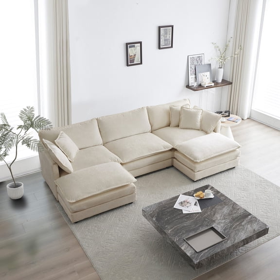 5-Seater Chenille Corner Couch with Convertible Feature / Provide Comfort and Re - arrangeable Layout for Home