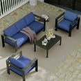 thumbnail image 1 of 5 Seats Aluminum Patio Furniture Set, 4 PCS Outdoor Sectional Conversation Set with 4" Wide Armrest, Backyard Sectional Sofa Set with Coffee Table & Thick Cushions, Blue, 1 of 8