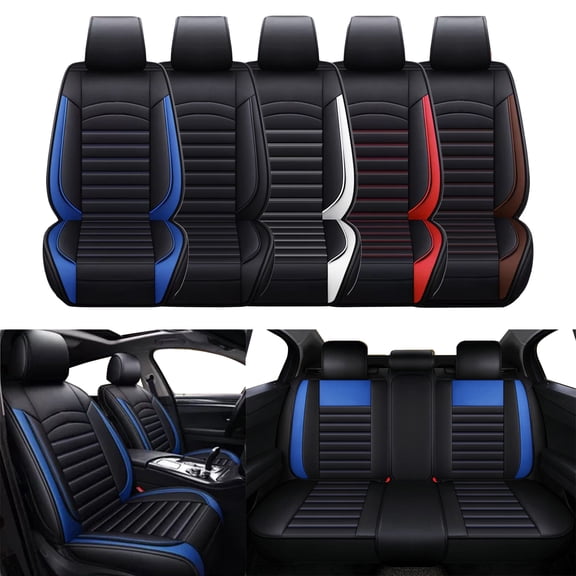 5 Seats Car Seat Covers For 2000-2024 Hyundai Tucson Accent PU Leather Auto Car Seats Covers Set Protector Black+Blue
