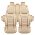 thumbnail image 1 of 5-Seats Car Seat Covers PU Leather Front + Rear Cushion Full Set Universal Beige, 1 of 11