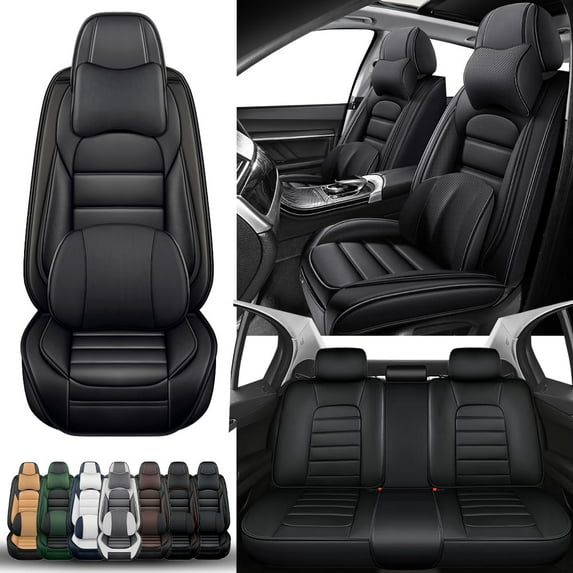 5-Seats Car Seat Covers for 95% Ford Models Leather Auto Vehicle Seat Cushions Waterproof Seat Cover Airbag Compatible(Black-Luxury)